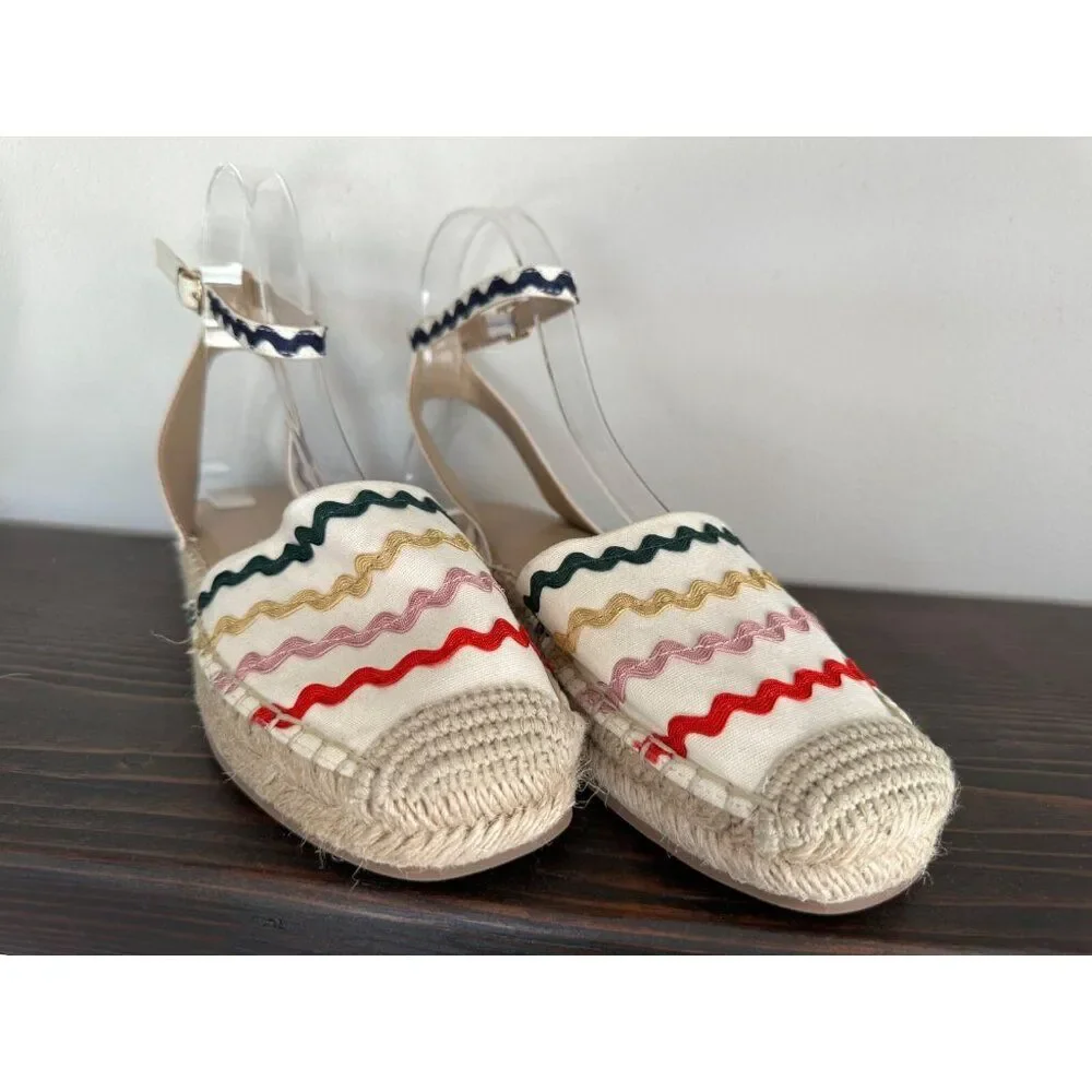 Ann Taylor Isabella Rainbow Rick Rack Linen Espadrille Flats Women's 7M